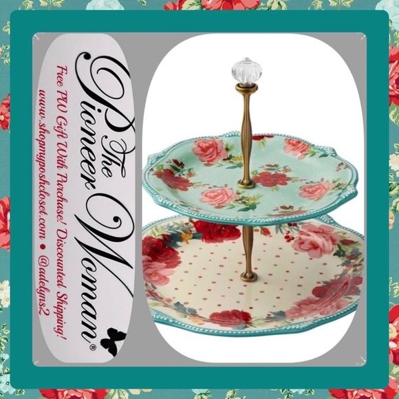 🌺 New Pioneer Woman Cheerful Rose 2 Tier Serving Trays - Holiday Serveware - Picture 3 of 8